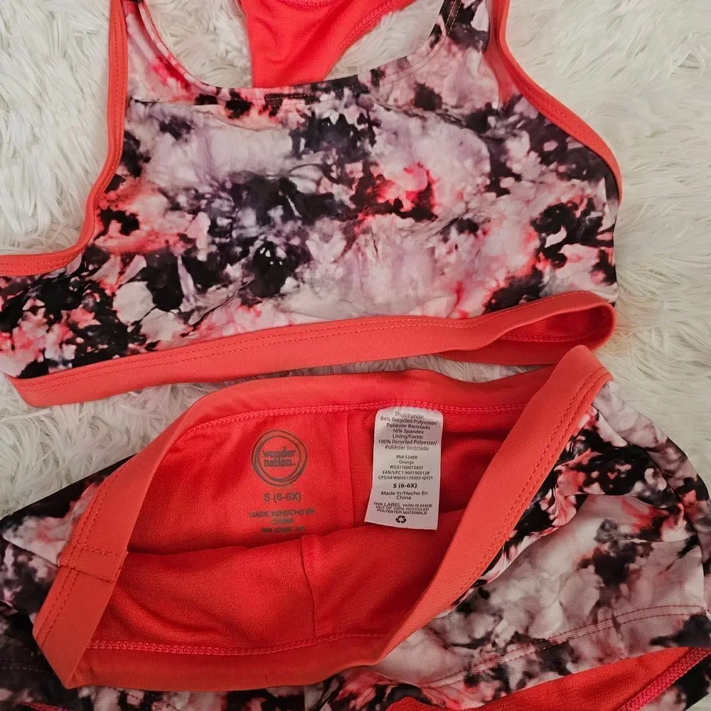 Women's Pink and Black Tie-Dye Sports Bra and Shorts Set